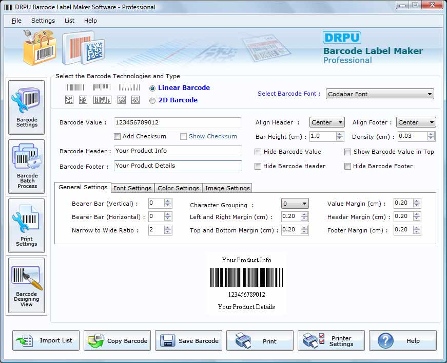 Linear Barcode with Font Selected