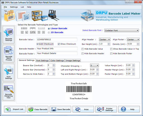 Industrial Manufacturing and Warehousing Barcode Generator - Software Screenshot