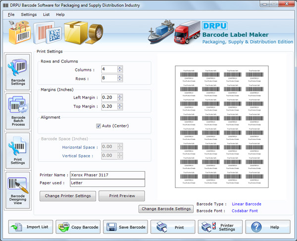 Packaging Supply and Distribution Industry Barcodes - Software Screenshot