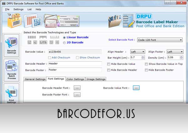 Screenshot of Postal Services Barcode Generator