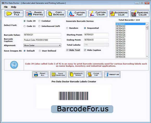 Screenshot vom Programm: Barcode and Labeling Software