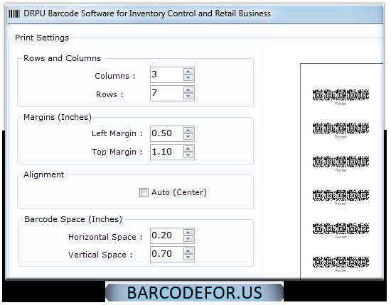Screenshot of Barcode Generator for Inventory Control