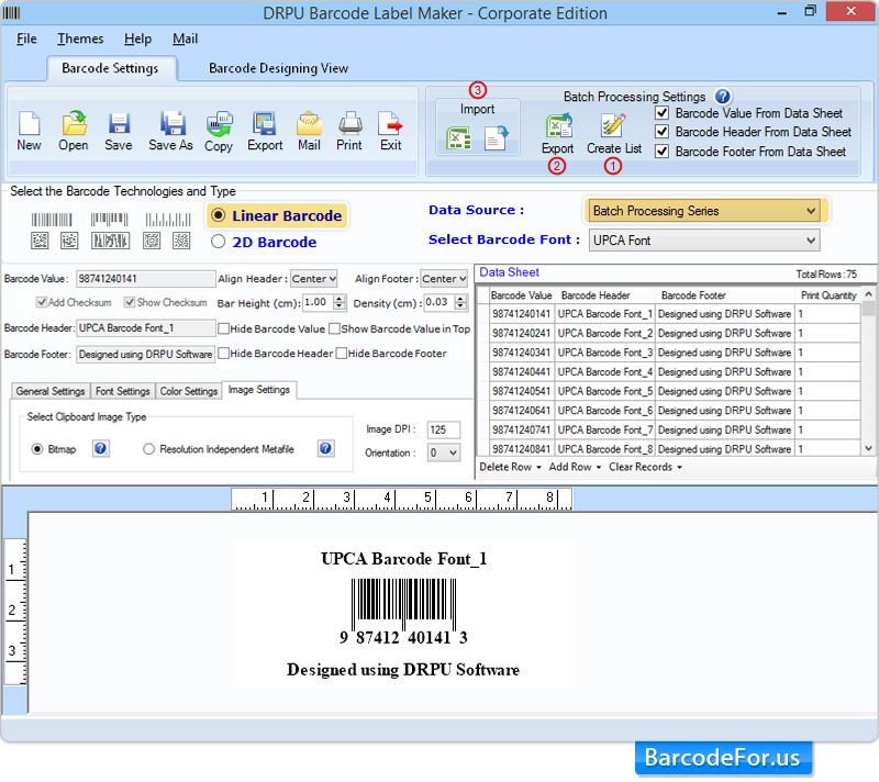 Batch processing - Barcode Settings Method