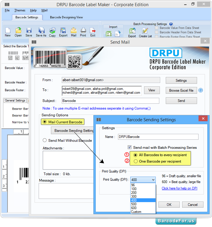 Barcode Sending Settings