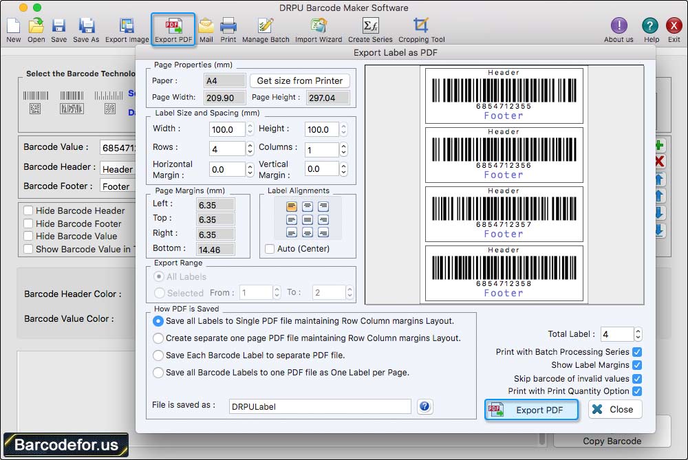 Export Label as PDF