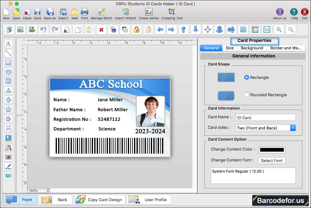 Designed student ID card