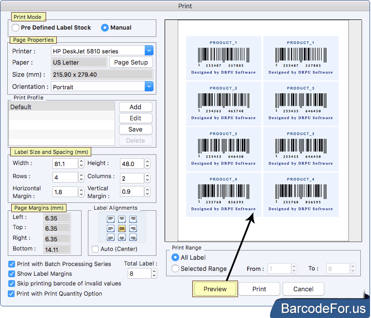 Print barcode label