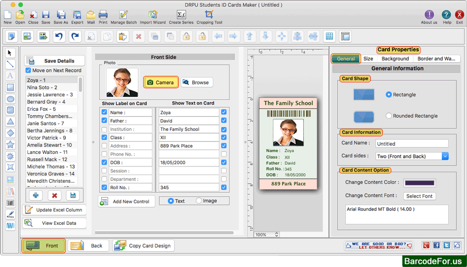 Mac Student ID Cards Maker Software Screenshots to design student ID