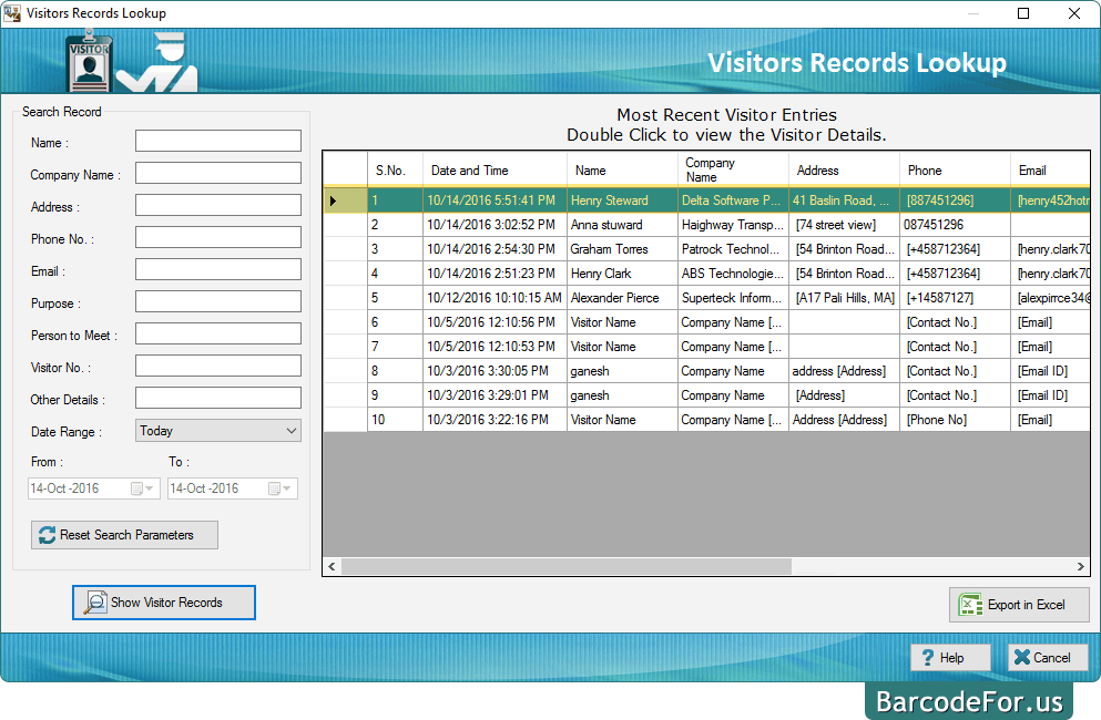 Visitor's Records Lookup